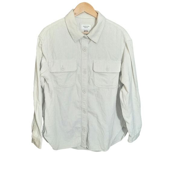 American Eagle Womens Cream Corduroy Button Front Collared Neck Shacket Size M - Picture 1 of 6